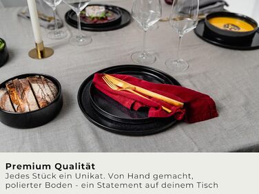 Igunja Stoneware Dinnerware Set - 12 Piece Set for 4 People | Reactive Glaze | Matte Black Dinner Set (Handmade, Premium Quality)