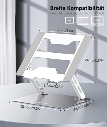 Adjustable Laptop Stand for Desk - 360° Rotating Base, Ergonomic Riser for MacBook Pro/Air, HP, Dell, Lenovo (10-17 inch)