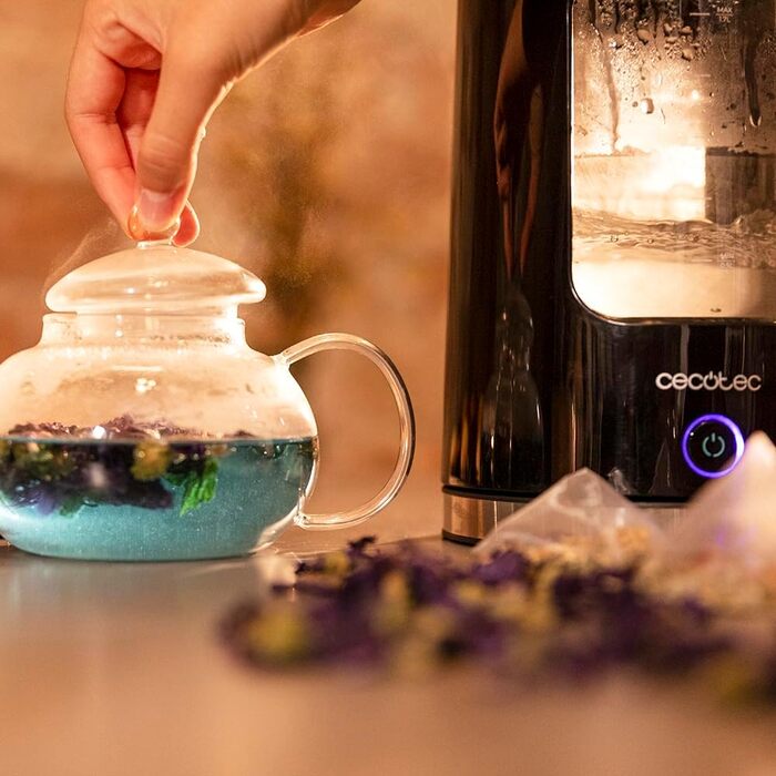 Скляний електричний чайник Cecotec ThermoSense 340 Clear, 2200 Вт, 1.7 л, з функцією підігріву води та LED-індикатором, чорний