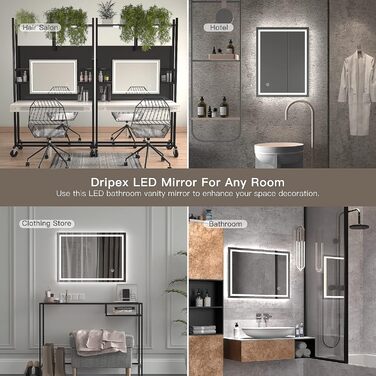 Дзеркало для ванної кімнати з підсвічуванням LED, 50x70 см, сенсорне керування, протитуманне покриття, 6400K, енергозберігаюче