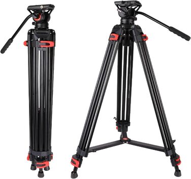 Штатив для камери COMAN 186 см з алюмінію - тринога з поворотним кріпленням 360° та нахилом ±90°, відеоштатив, сумісний з DJI Rs, Manfrotto, максимальне навантаження 10 кг (Q5)