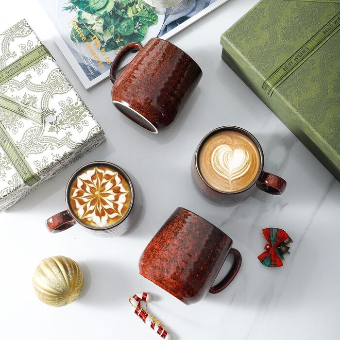 Набір чашок для кави Hasense, темно-сірий, 4 шт, 340 мл, з великою ручкою, для кави, чаю, молока та гарячого шоколаду, легко миються, підходять для миття в посудомийній машині та мікрохвильовій печі