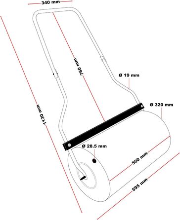 Грунтова котка Wiltec 32x50 см з грязьовим скребком, садовий каток для газону 40 л, наповнювана котка для вирівнювання трави 50 см