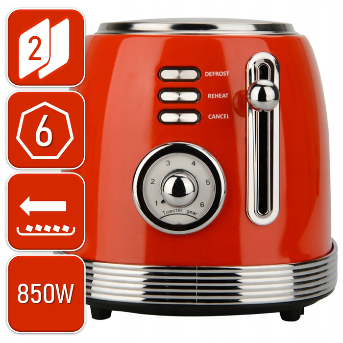 Тостер Zilan RETRO BREAD TOASTER, червоний, 850 Вт