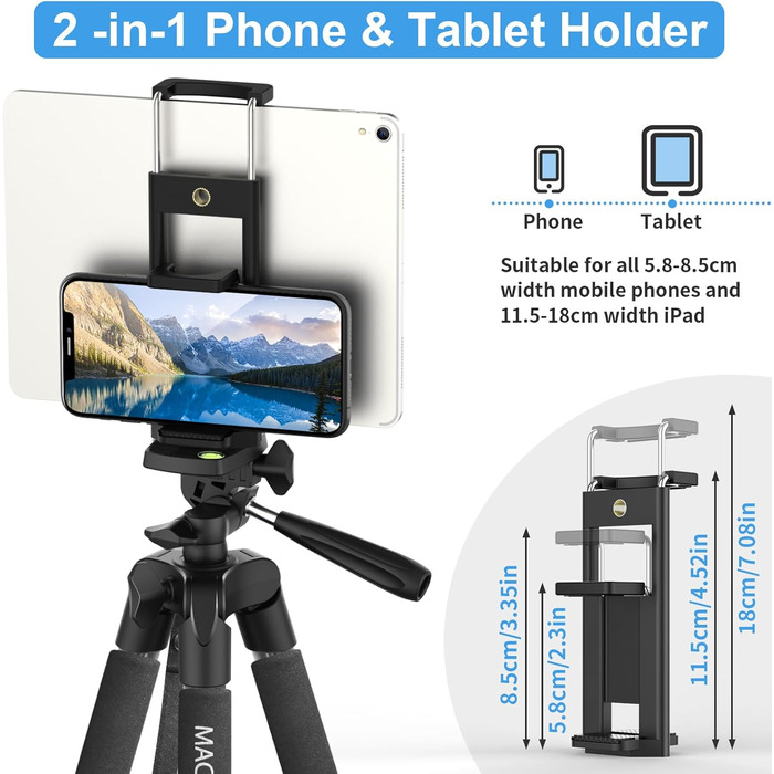 Штатив Handy Upgrade 165 см для камери, смартфона, iPad. 360° обертання, портативний трипод з пультом дистанційного керування. Сумісний з усіма телефонами, iPhone, Samsung, камерами, GoPro (сірий)