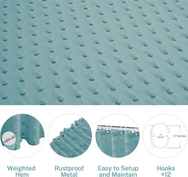 Штора для душу Бохо, довга, у стилі кантрі, тканинна, натуральних кольорів, 183 x 213 см, туфтована, з плісе, квіткові візерунки, структурована, сучасна, мінімалістична, комплект з гачками для ванної кімнати, природний колір (H213.4 x B182.9 cm (1er Pack)