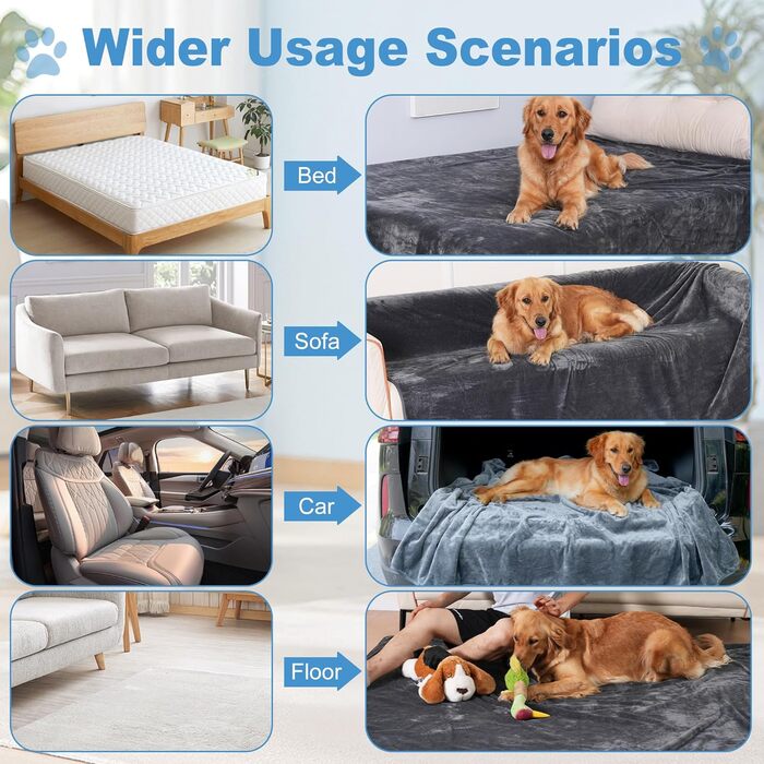 Водонепроникний коврик для собак 100x120 см, пральний фліс, ковдра для домашніх тварин для дивану, ліжка, захист від бруду, нековзна, тепла, м'яка, з захистом від протікання, захист меблів для собак і котів (XL(203x229 см))