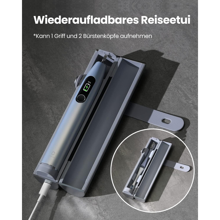 Електрична зубна щітка Oclean X Pro Digital з 4 насадками та кейсом для подорожей, звукова, з кольоровим дисплеєм, 3 режими, відстеження 8 ділянок, таймер, APP, срібляста