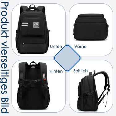 Шкільний рюкзак для підлітків, хлопчиків: чорний, водонепроникний, для школи, коледжу, роботи