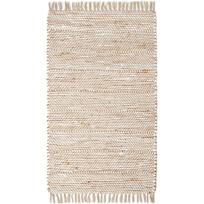 Homescapes Horizon Rug, handwoven from 100% hemp, 160 x 230cm, patchwork rug with herringbone pattern and fringe, cream natural 160 x 230 cm