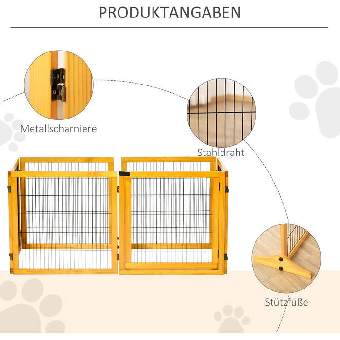 Захисне ґратка для собак PawHut - регульоване, самостійне, дерев'яне, 6 панелей, жовте. Захист від сходів, дверей, проходу. Розміри: 70H x 432B см
