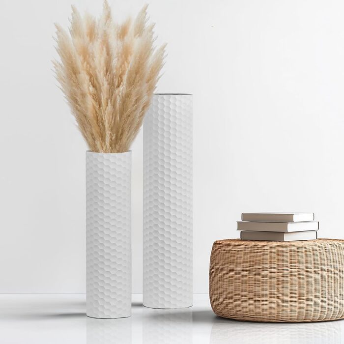Large Floor Vase: 70/55 cm Tall Floor Vase Set of 2 Metal Floor Vase for Living Room Modern Honeycomb Floor Vase Large Vases for Floor for Dining Room Bedroom Corner Hall Office (White)