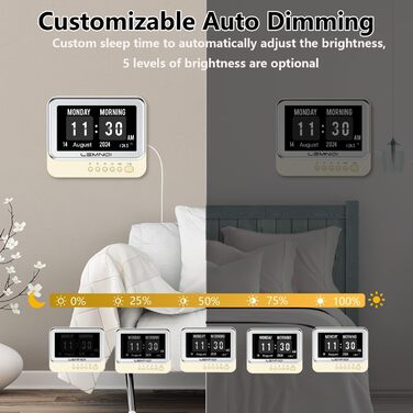 Lemnoi 7-Inch Digital Calendar, Senior Clock with Date and Day of the Week, Wall Clock for Dementia Patients with Temperature, 15 Alarms & Medication Reminder (white)