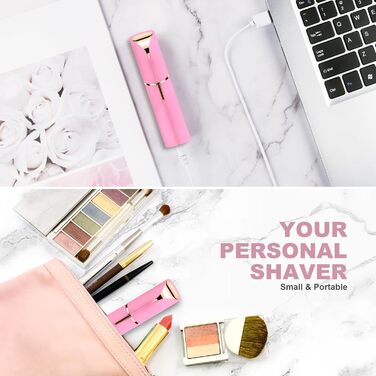 Електричний прилад для видалення волосся з обличчя URAQT для жінок, USB, безболісний тример для обличчя, тіла, губ та підборіддя, з LED-підсвічуванням, рожеве золото