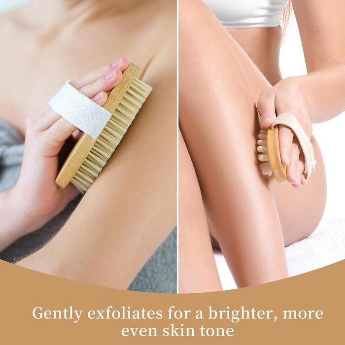 Щітка для пілінгу Uervoton, суха щітка з натуральної щетини Tampico, для проблемної шкіри, целюліту та набряків, покращує кровообіг, з сумкою для зберігання (3 шт.)