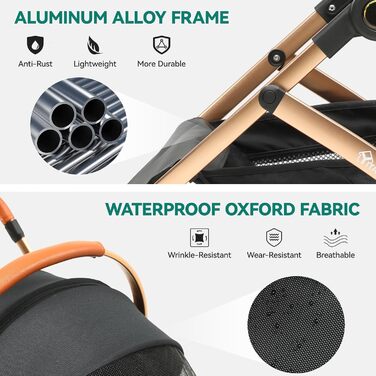 YITAHOME 3-in-1 Dog Stroller & Cat Carrier - Folding Pet Buggy for Dogs up to 20kg - Black