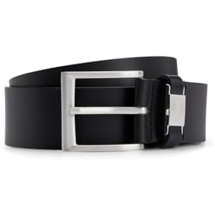 Чоловічий шкіряний ремінь BOSS Connio з логотипом та металевими деталями, чорний 95-001