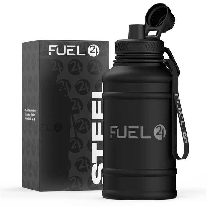 Фляга спортивна Fuel24 Extra Stark 1.3л/2.2л з нержавіючої сталі, чорна - герметична, без BPA, для фітнесу та спорту