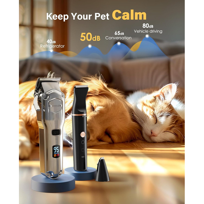 Професійна машинка для стрижки собак Oneisall 3-в-1: для густого хутра, тиха, для собак та котів, срібно-чорна