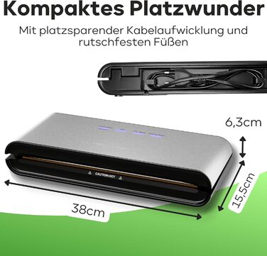 ProfiCook® Вакуумний пакувальник PC-VK 1080: 18 пакетів, Sous Vide, стабільний шов, 12 л/хв, зберігає продукти до 8 разів довше