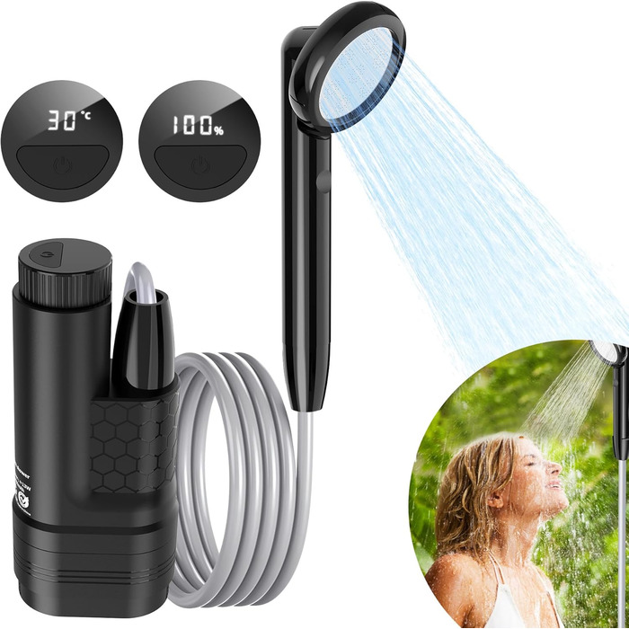 Портативна кемпінгова душова кабіна Forever Speed з акумулятором та шлангом 2м. Підходить для відпочинку на природі, миття авто, пляжу та подорожей.