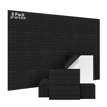 Акустичні панелі самоклеючі для звукоізоляції стін, 30x30x0.9 см, набір 8 шт, чорні — для студії звукозапису, геймерської кімнати та офісу