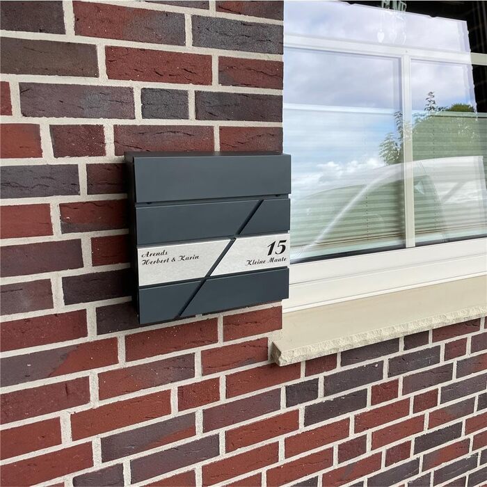 Поштова скринька Metzler персоналізована з гравіюванням, нержавіюча сталь, відділення для газет, замок, вологостійка, антрацит RAL 7016, настінний монтаж 37x37x10.5 см