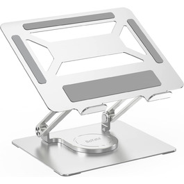 Adjustable Laptop Stand for Desk - 360° Rotating Base, Ergonomic Foldable Riser - Compatible with MacBook Pro/Air & Laptops up to 17 inch - Silver