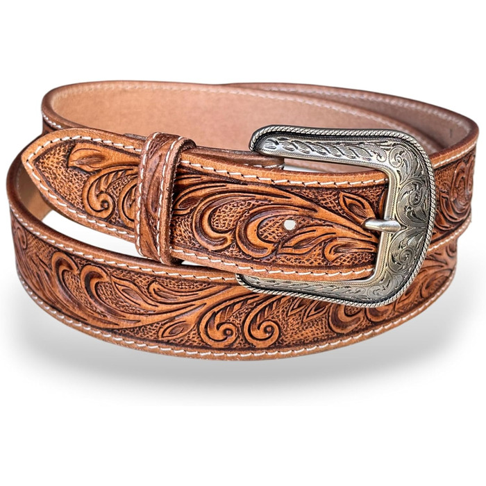 Чоловічий шкіряний ремінь Daniel's Artplanet Westerngürtel, 3,8 см, ручної роботи, з гравіюванням, для талії 48 дюймів (колір: коричневий)