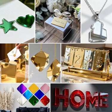 Акрилові дзеркала та пластини, 3 мм, кольорові, 20x20 см, 8 шт. для рукоділля, декору та DIY проєктів