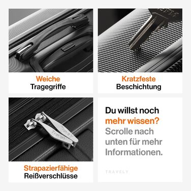 Чемодан Travely з полікарбонату, 77 см, XL, 100 л - міцний валіза з TSA замком та відділом для ноутбука (55x40x23 см), колір: чорний