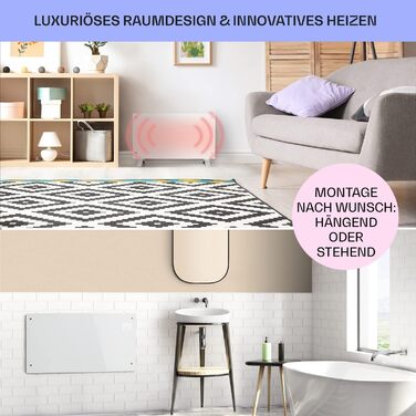 Klarstein Electric Heater, Convector Heater - Freestanding or Wall-Mountable, Energy-Saving, App Control, Quiet, Electric Standalone Heater with Thermostat, 2000 W White Bornholm Curved Smart