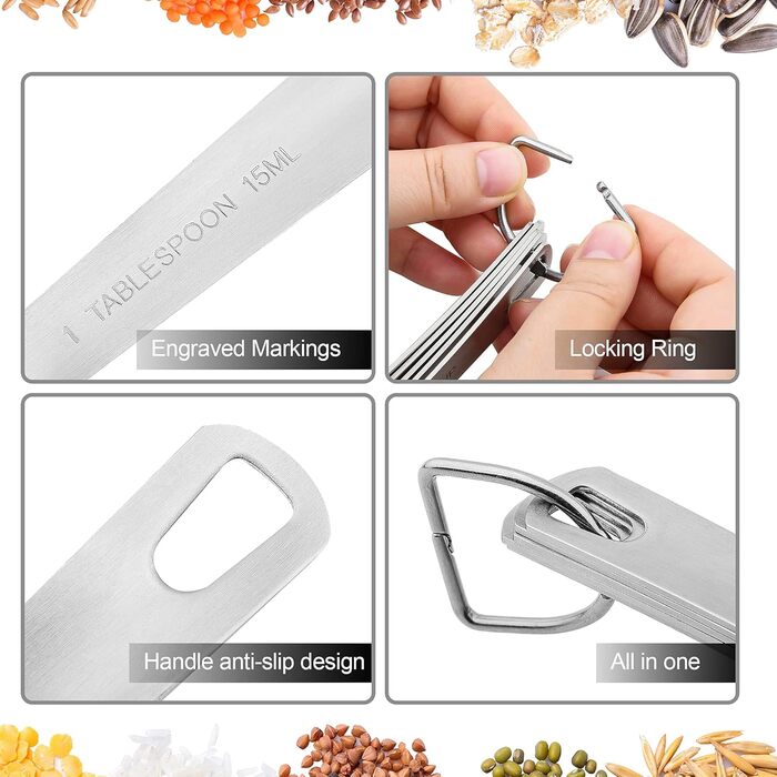 Measuring Cup and Spoon Set - 18 Piece, 18/8 (304) Stainless Steel, Robust Material - 7 Measuring Cups, 8 Measuring Spoons, 1 Leveler, 2 Rings