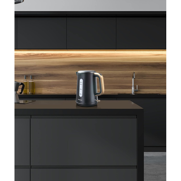 Bestron 1.7L Electric Kettle with 360° Base - Auto Shut-Off & Boil-Dry Protection - 2200W - Black/Wood Finish