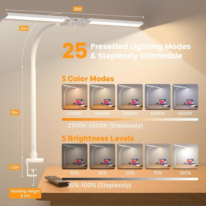 SIBRILLE Dual-Head LED Desk Lamp - Adjustable, Dimmable, Eye Protection, RGB - for Office, Home, and PC Use