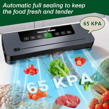 Вакуумний пакувальник 6-в-1 з LED-дисплеєм та 30см зварювальною лінією, 50 шт. пакетів, зовнішній шланг, для сухих та вологих продуктів (сріблястий)