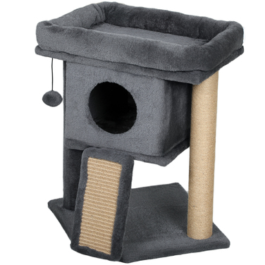 PawHut Cat Tree with Jute Scratching Mat, Lounging Platform, Play Ball, Cat House, Beige, 40 x 40 x 57 cm