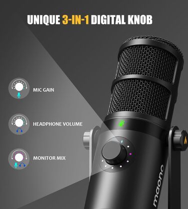 MAONO PD400X: USB/XLR мікрофон для подкастів, студії, стрімінгу та геймінгу з регулюванням гучності та функцією Mute