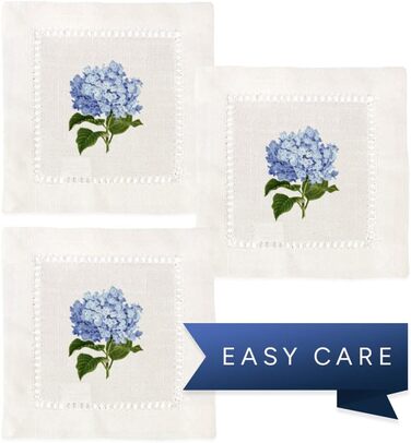 Jolitee Decorative Cocktail Napkins, 15.2 x 15.2 cm, washable, linen-like, cloth napkins, handcrafted for entertaining and everyday use (Hydrangeas)