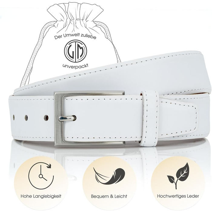 Чоловічий шкіряний ремінь Lindenmann 35 мм, білий, розмір 120 см, повна шкіра