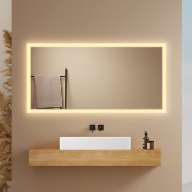 Дзеркало для ванної кімнати EMKE® з підсвічуванням 80x60 см, тепле біле світло 3000K, вимикач, вертикальна/горизонтальна установка, IP44, енергозберігаюче