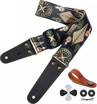 Нейлиба́та Гітарний ремінь, нейлон з кінцями з натуральної шкіри, для бас, електро- та акустичної гітари, 1 пара затискачів, 4 медіатори, помаранчеві квіти