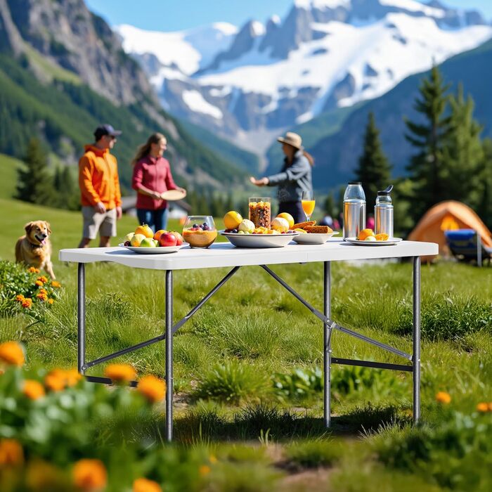 Складний кемпінговий стіл Wiltec 122x60x75 см з ручкою для перенесення - для пікніка, саду, вечірок