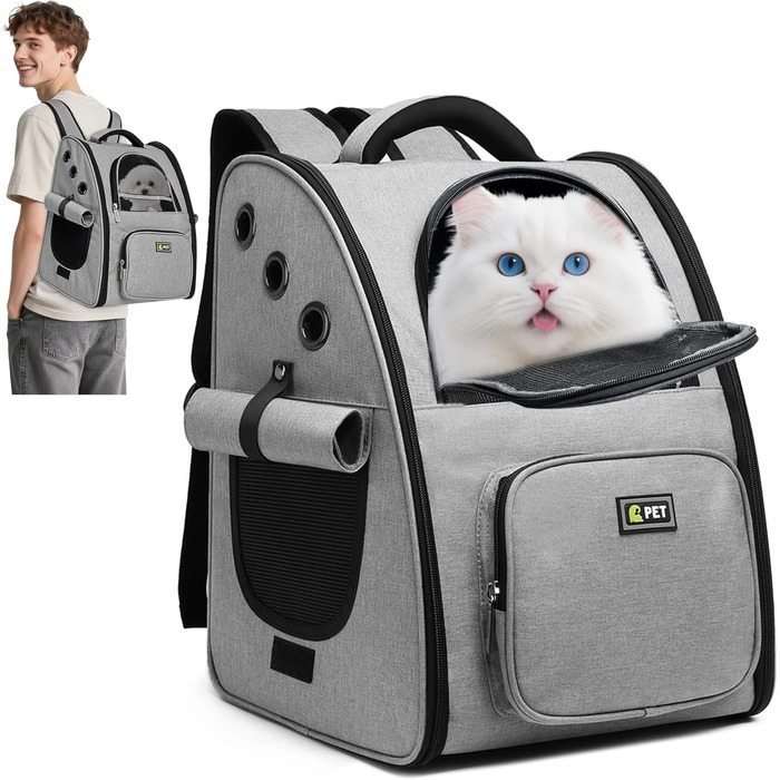 Рюкзак для собак і котів ALLSOPETS: дихаючий, складаний, з фіксатором, для подорожей та прогулянок (світло-сірий)