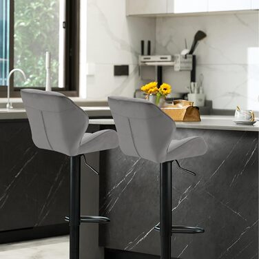 WangPangzi Adjustable Bar Stools 2-Pack with Backrest - Padded Faux Leather Kitchen & Counter Height Stools with Footrest - for Home, Kitchen, Hotel, Bar (Black & Light Gray Velvet)