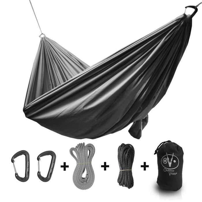 Гамак Outdoor Vitals Ultraleichte (Антрацит, Single Plus) з кріпленнями: Whoopie Sling, ременями для дерев та сумкою