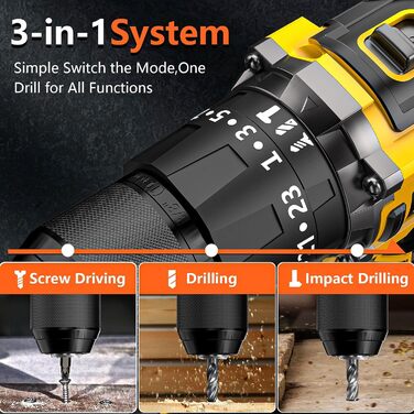 Акумуляторний шуруповерт 21V з набором 2 акумулятори 2.0Ah, 55Nm, 23+3 ступені, 10мм патрон, 2 швидкості, LED-ліхтик, 24шт аксесуарів та кейс для дому та саду