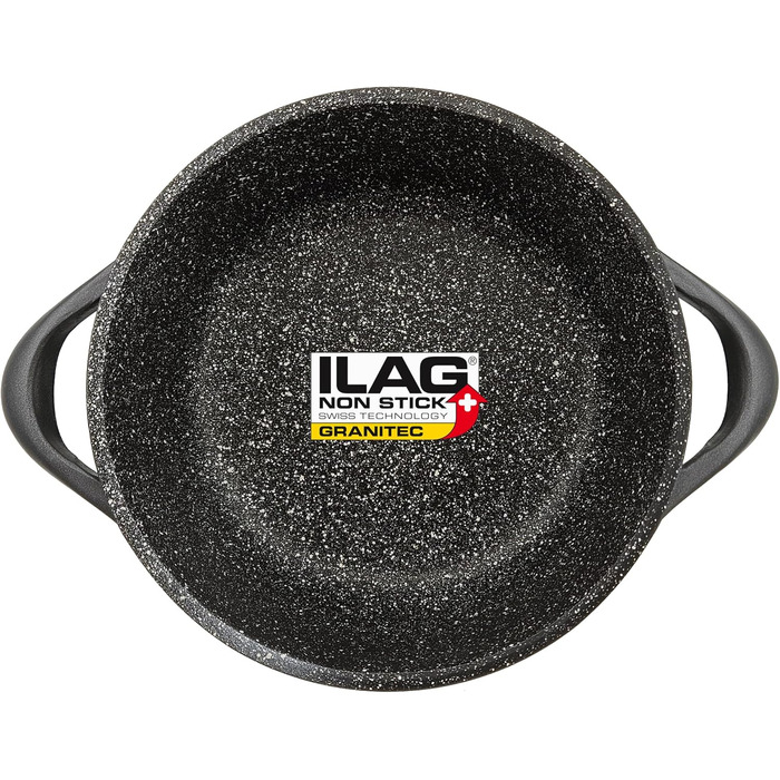 Набір посуду Induktion BRIEBЕ 12-ти частинний: 4 казани з алюмінію, 2 сковорідки з антипригарним покриттям ILAG GRANITEC (без PFOA), кришки зі скла, рукавички з силікону. Підходить для індукційних, газових плит та духовки.