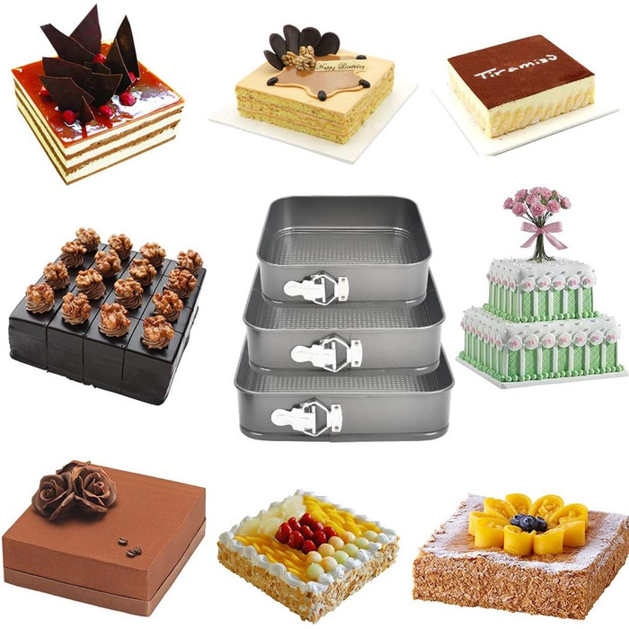 Форма для випікання тортів TIMESETL кута/прямокутна, 3 в 1, регульована, Ø 24/26/28 см, з антипригарним покриттям