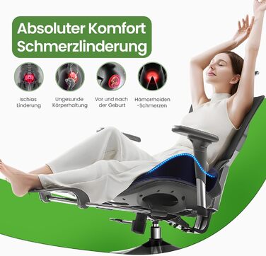 Подушка для сидіння з Memory Foam для куприкового болю, ергономічна подушка Coccyx для офісу, дому, авто та інвалідного візка. Нековзна основа, блакитна.